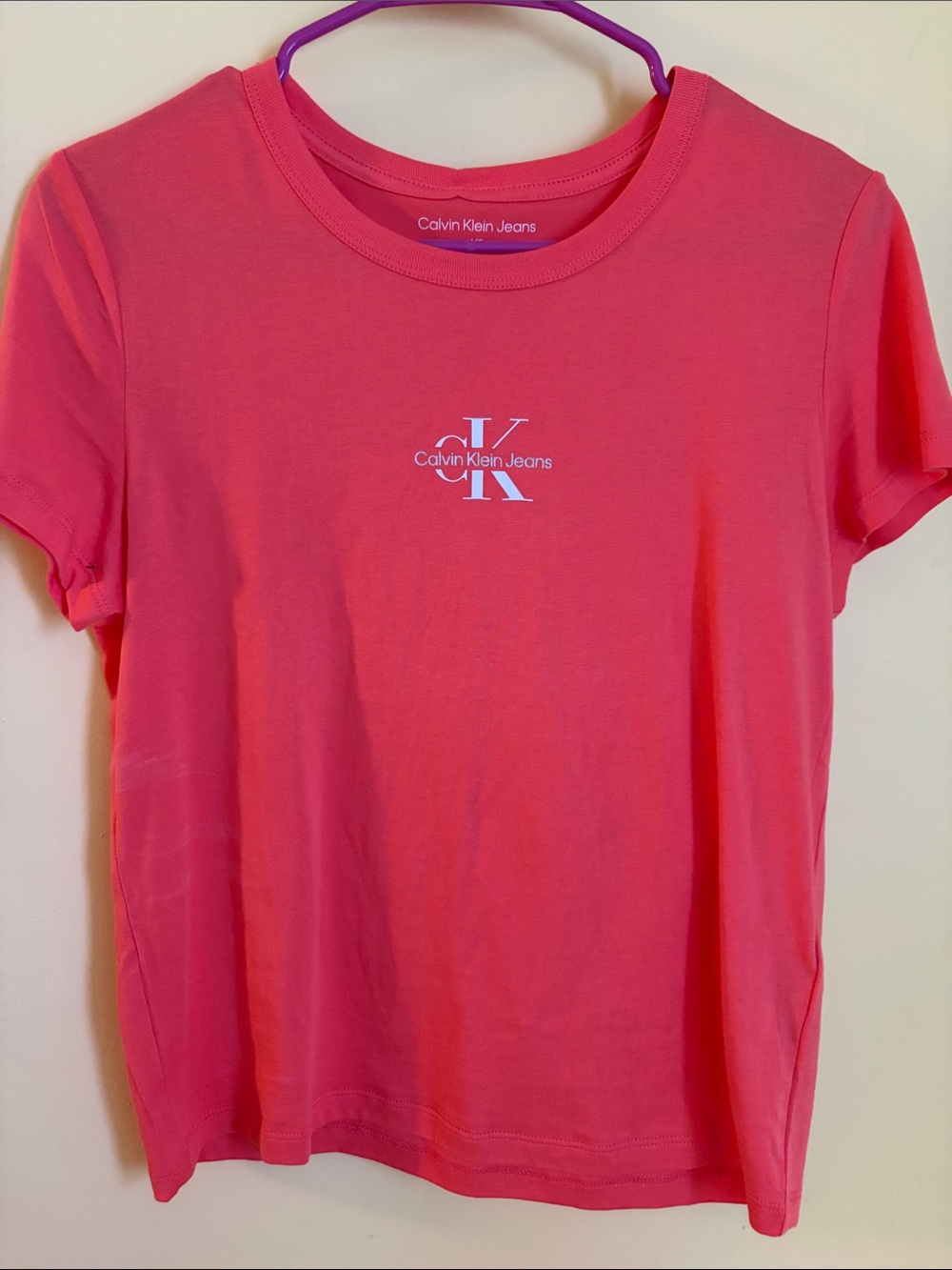 Calvin Klein Jeans Girls' Coral Pink Logo Tee